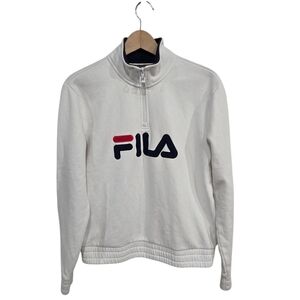 Vintage 1990s Y2K 1/4 Zip White Sweatshirt Medium